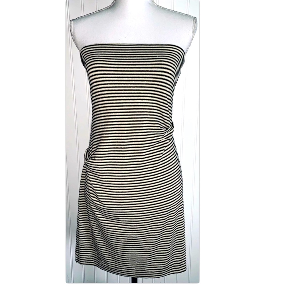 Nicole Miller Medium Dress Black Ivory Gold Stripe Bodycon M